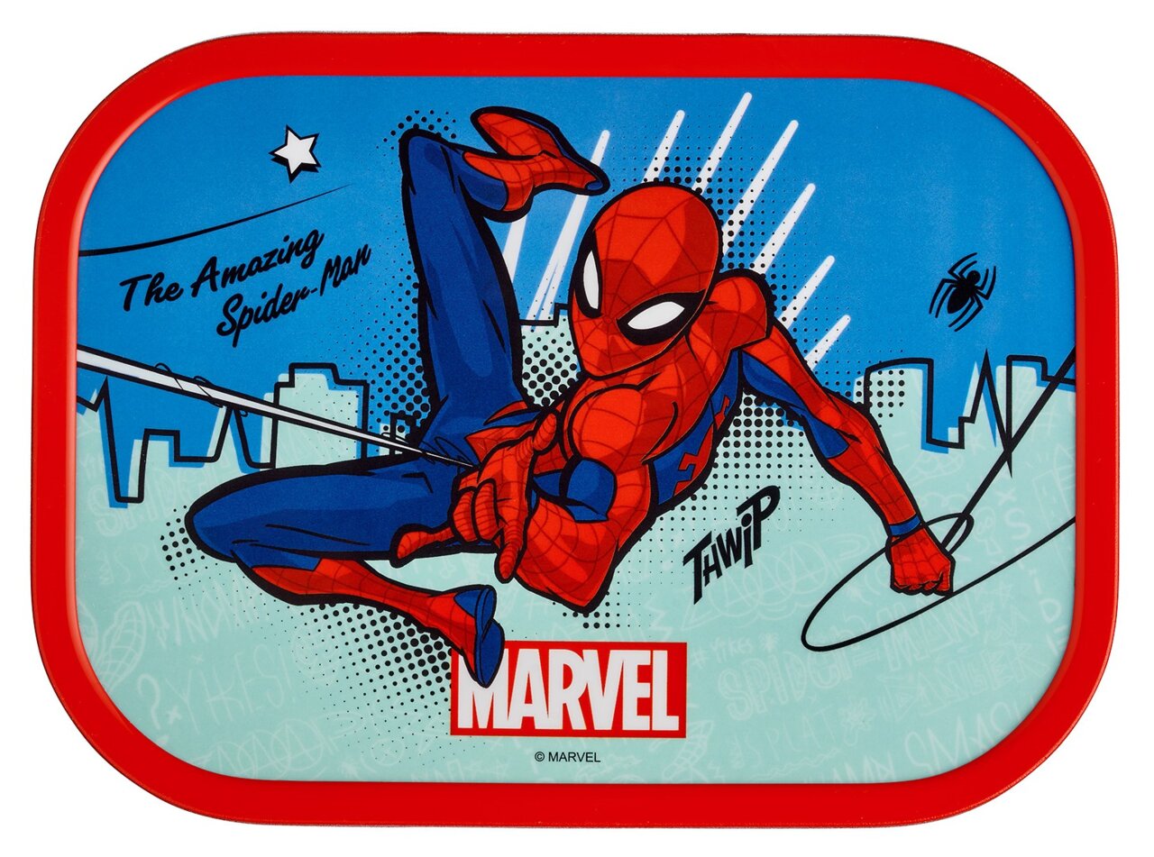 Lunchset mit Spiderman-Motiv, zeigt Spiderman in Aktion, Vorderansicht