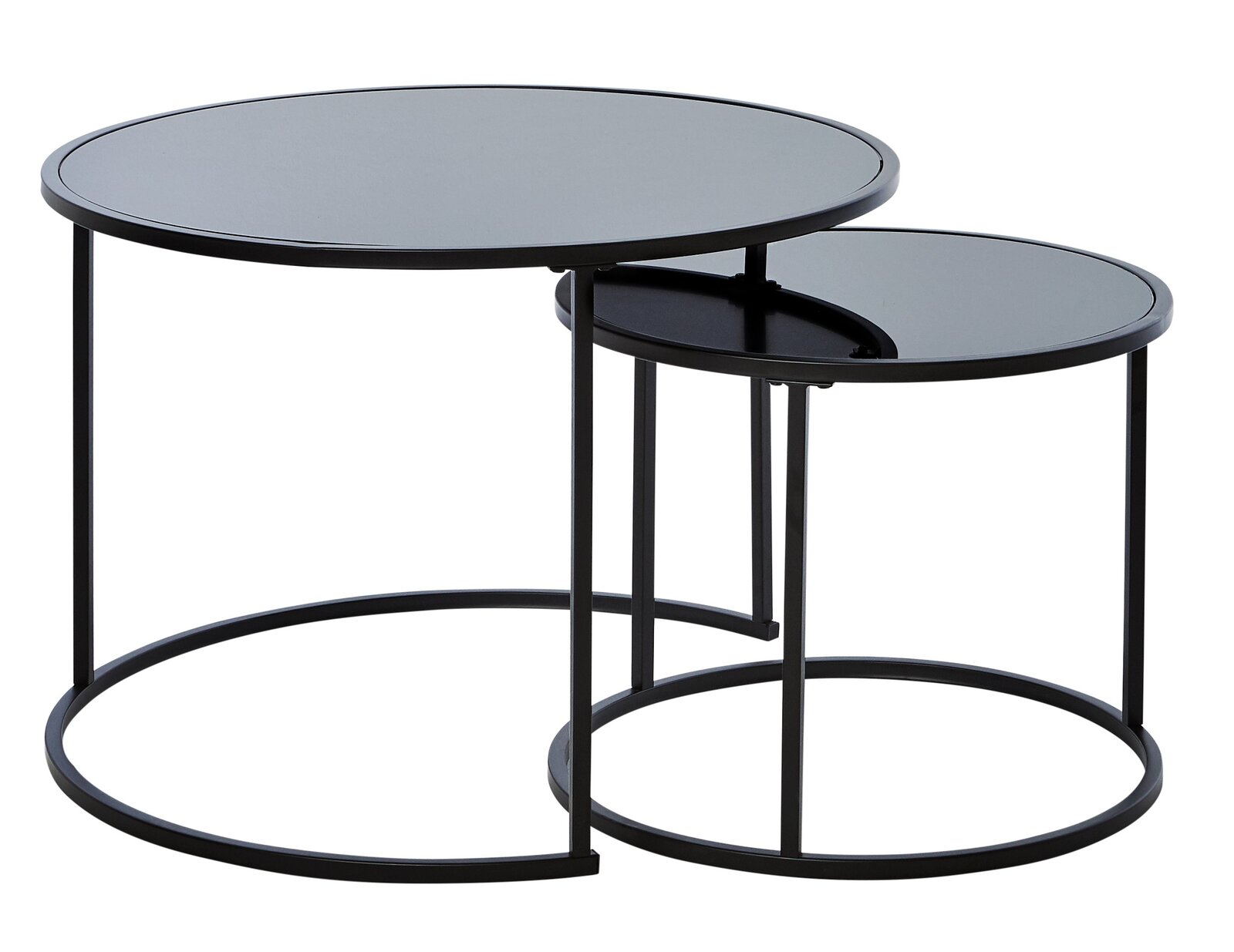 Jahnke Couchtisch-Set (2er) SOL Zweier-Set Couchtische aus schwarzem Metall, ineinander verschachtelt, seitliche Perspektive