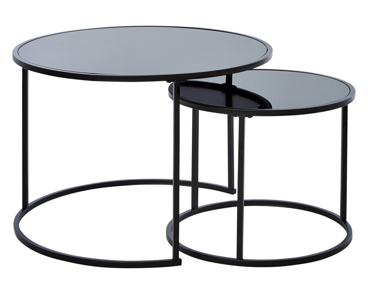 Jahnke Salontafelset (2 stuks) SOL Set van twee salontafels van zwart metaal, in elkaar geschoven, zijaanzicht