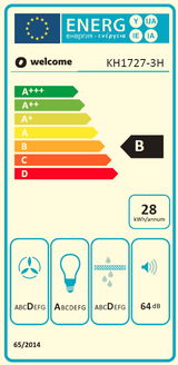 Energieeffizienzlabel für ein Küchengerät, Klasse B, 28 kWh pro Jahr, 64 dB, Frontalansicht