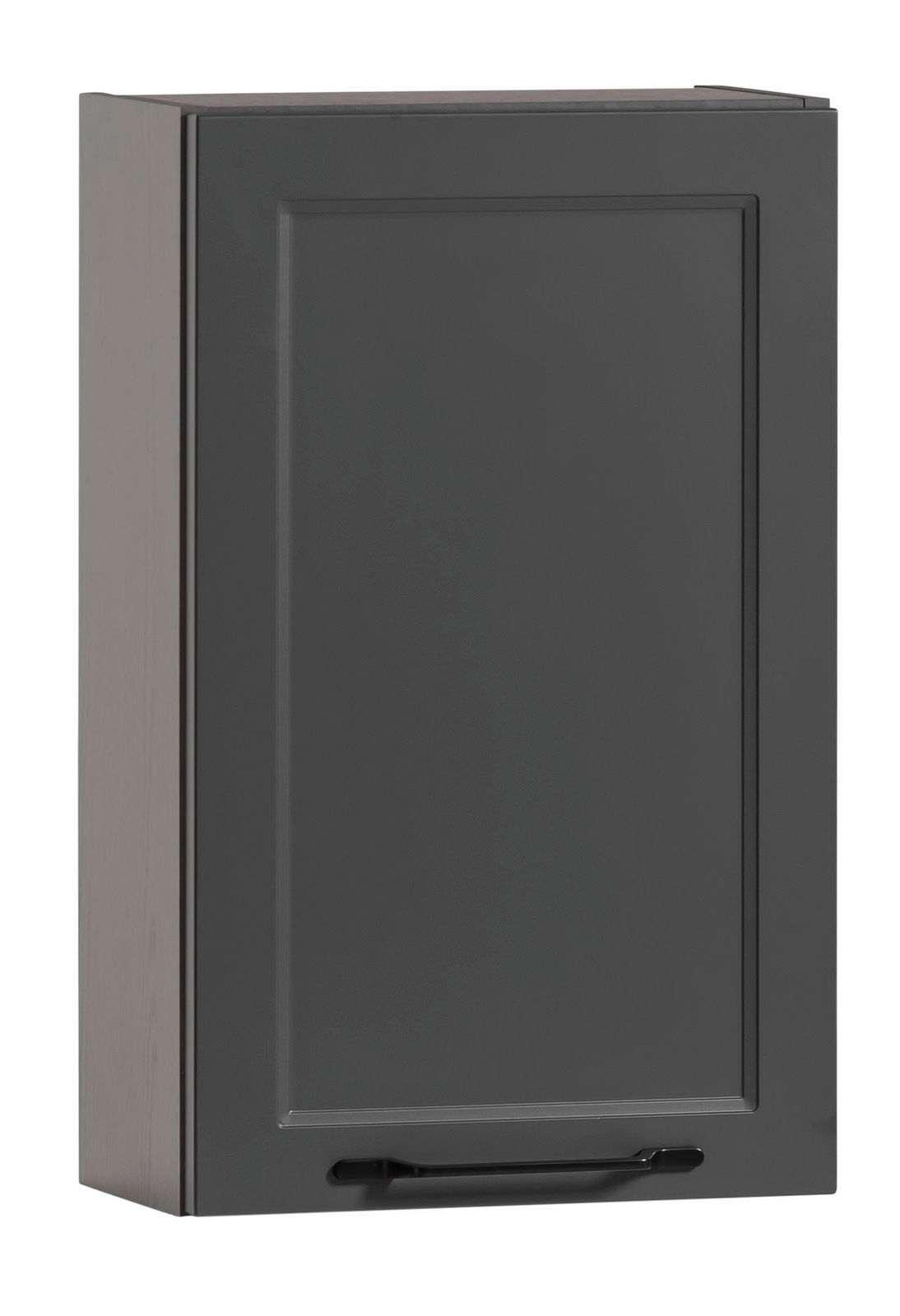 XORA Hängeschrank MERAN Grauer Hängeschrank mit schlichter Frontansicht und schwarzem Griff, seitliche Perspektive
