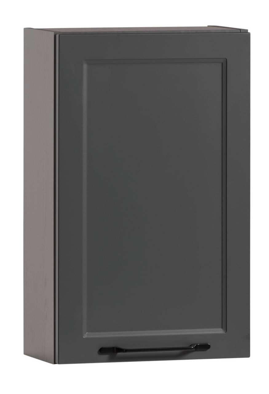 XORA Hängeschrank MERAN Grauer Hängeschrank mit schlichter Frontansicht und schwarzem Griff, seitliche Perspektive