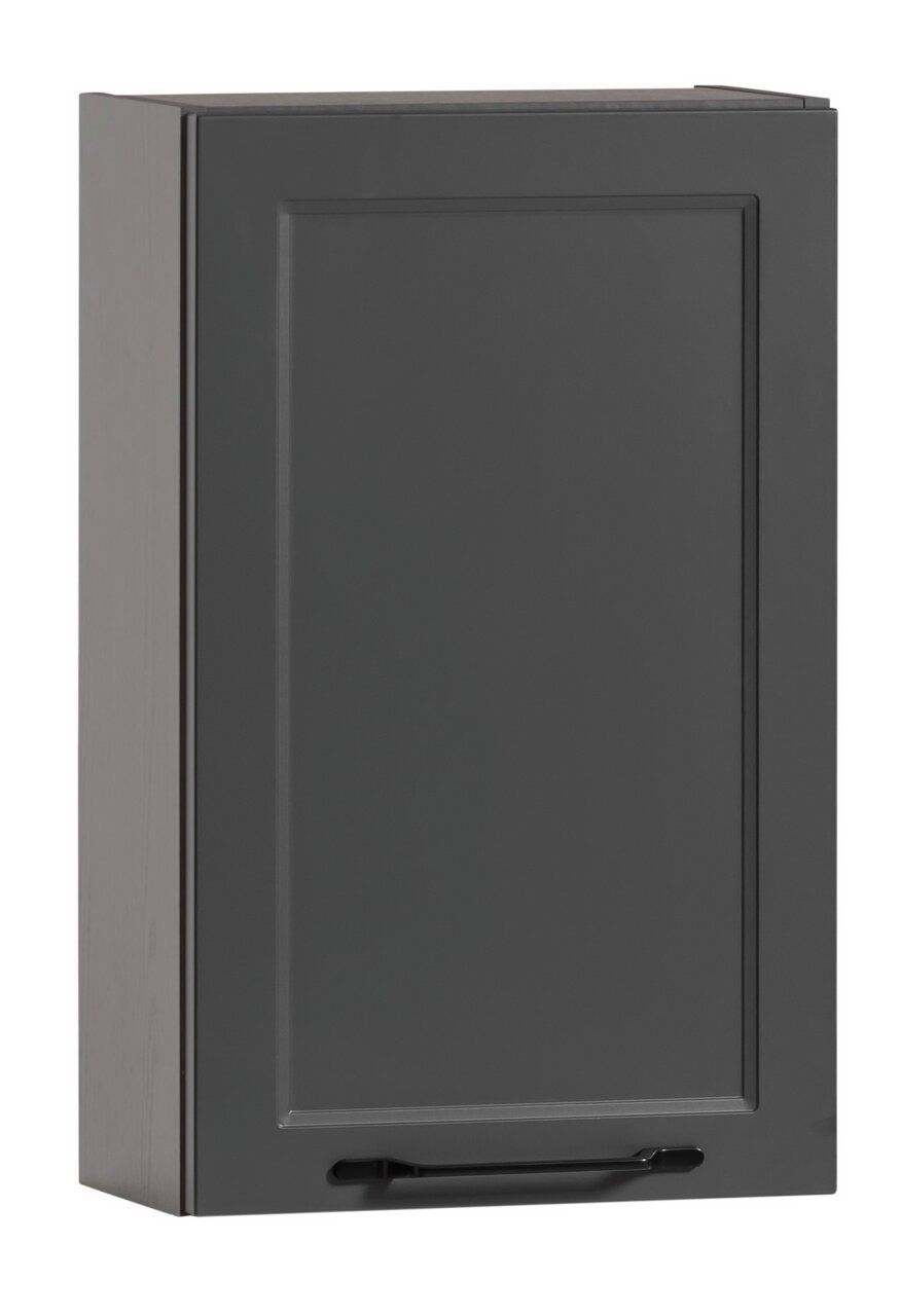 XORA Hängeschrank MERAN Grauer Hängeschrank mit schlichter Frontansicht und schwarzem Griff, seitliche Perspektive