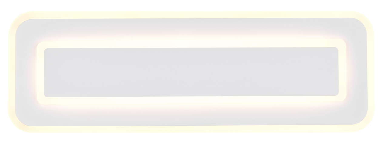 Rechteckige LED-Deckenleuchte mit abgerundeten Ecken, Ansicht von unten