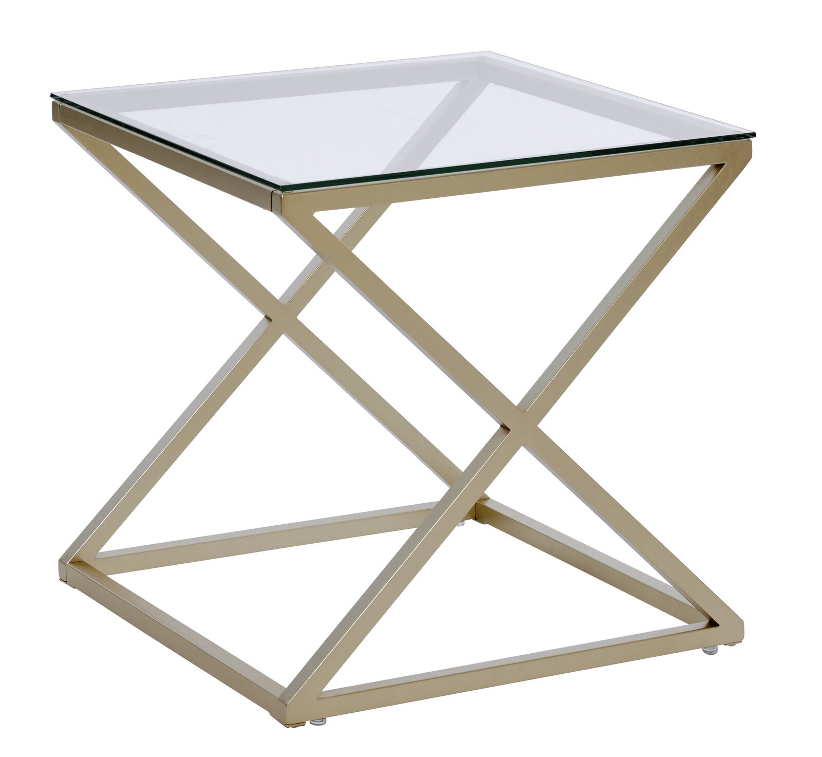 Jahnke Beistell-/Nachttisch X-TRA D 140 Moderner Beistell- oder Nachttisch mit Glasplatte und goldfarbenem Metallgestell, seitliche Perspektive