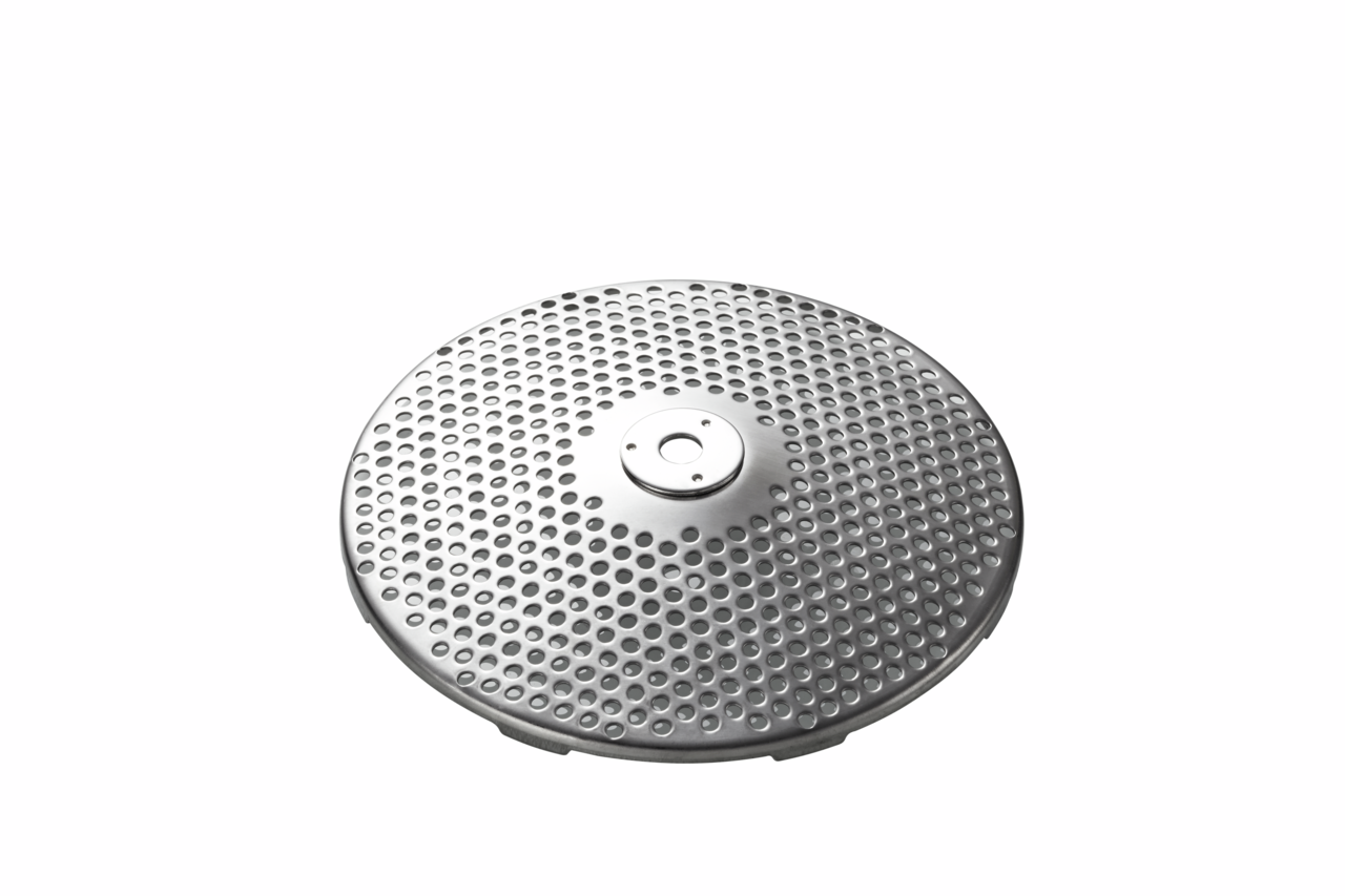 Metallscheibe mit vielen Löchern, von oben betrachtet