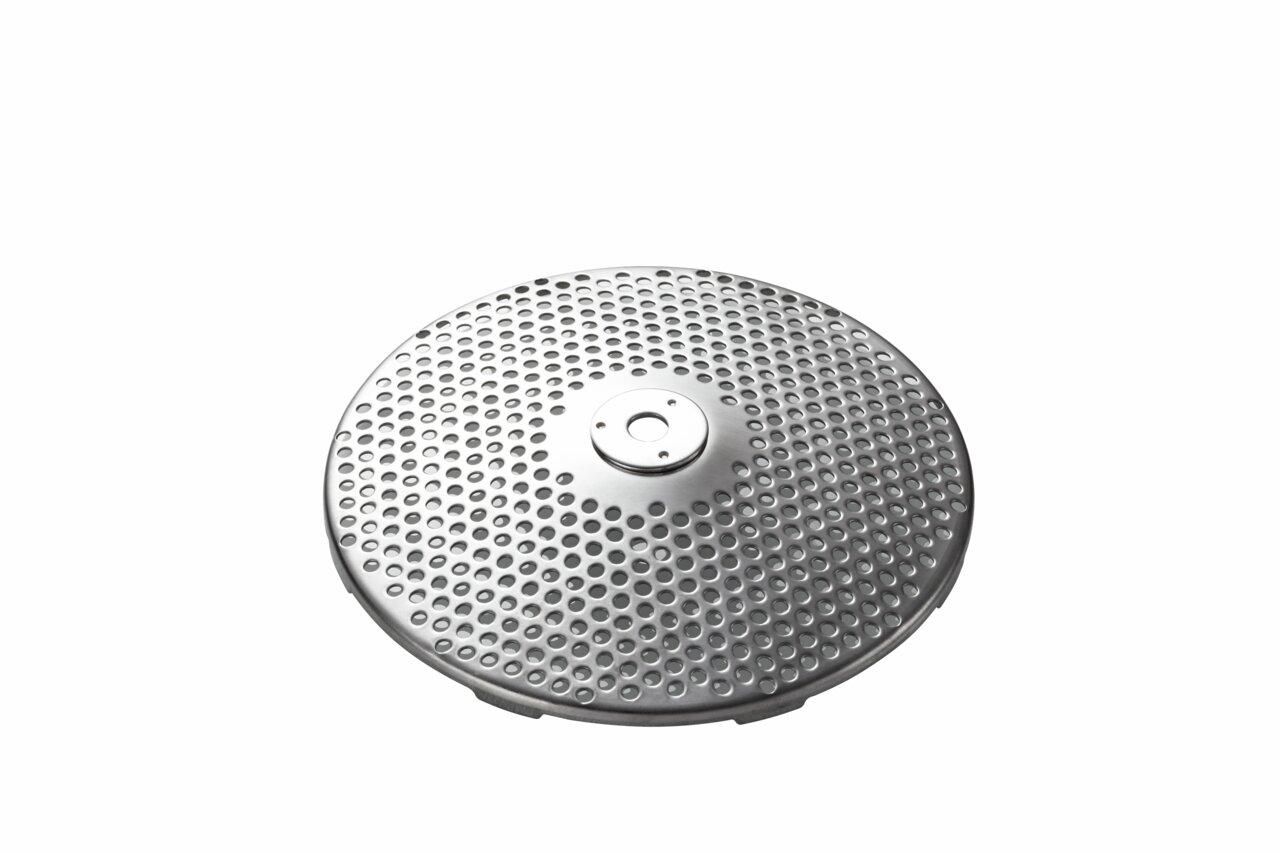 Metallscheibe mit vielen Löchern, von oben betrachtet