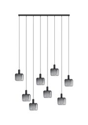 Moderne Hängeleuchte mit acht Glaslampenschirmen, frontale Ansicht