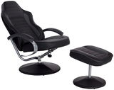 Schwarzer Fernsehsessel mit Hocker, seitliche Perspektive