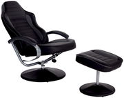 Schwarzer Fernsehsessel mit Hocker, seitliche Perspektive