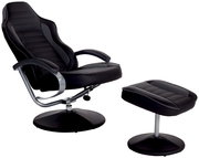 Schwarzer Fernsehsessel mit Hocker, seitliche Perspektive