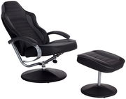 Schwarzer Fernsehsessel mit Hocker, seitliche Perspektive