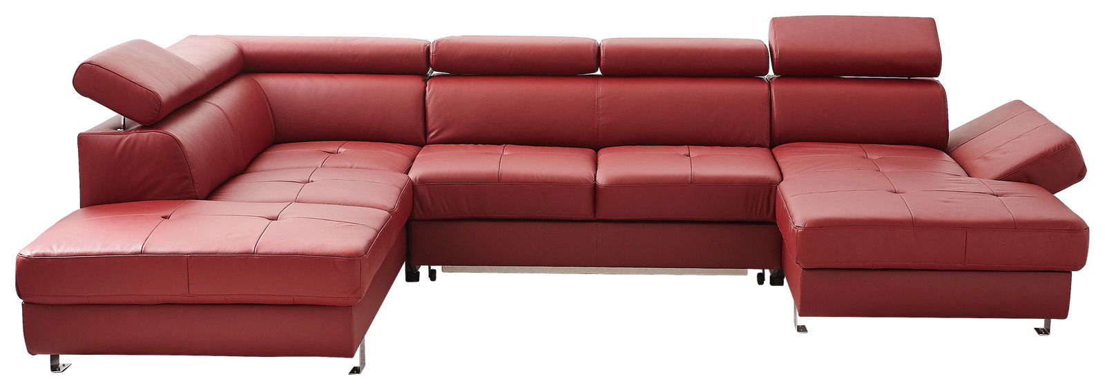 Rote Polsterrundecke TORINO mit Bettfunktion, Vorderansicht, mit verstellbaren Kopfstützen und modernem Design.