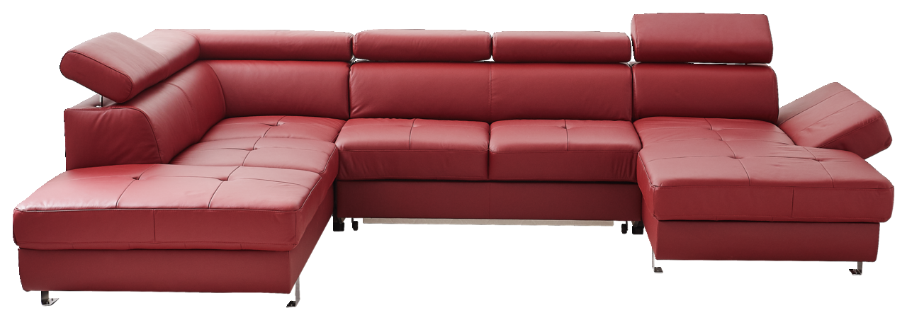 Rote Polsterrundecke TORINO mit Bettfunktion, Vorderansicht, mit verstellbaren Kopfstützen und modernem Design.