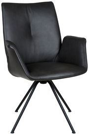 Moderner schwarzer Sessel mit Metallbeinen, seitliche Perspektive