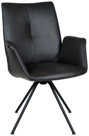 Moderner schwarzer Sessel mit Metallbeinen, seitliche Perspektive