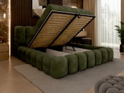 Groen boxspringbed met opklapbaar matras, zijaanzicht, modern slaapkamerontwerp