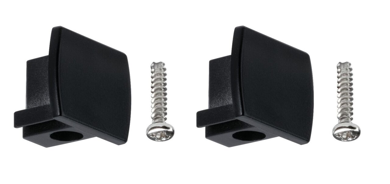 PAULMANN Endkappen URAIL Zwei schwarze Endkappen mit Schrauben, seitliche Perspektive
