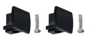 Zwei schwarze Endkappen mit Schrauben, seitliche Perspektive