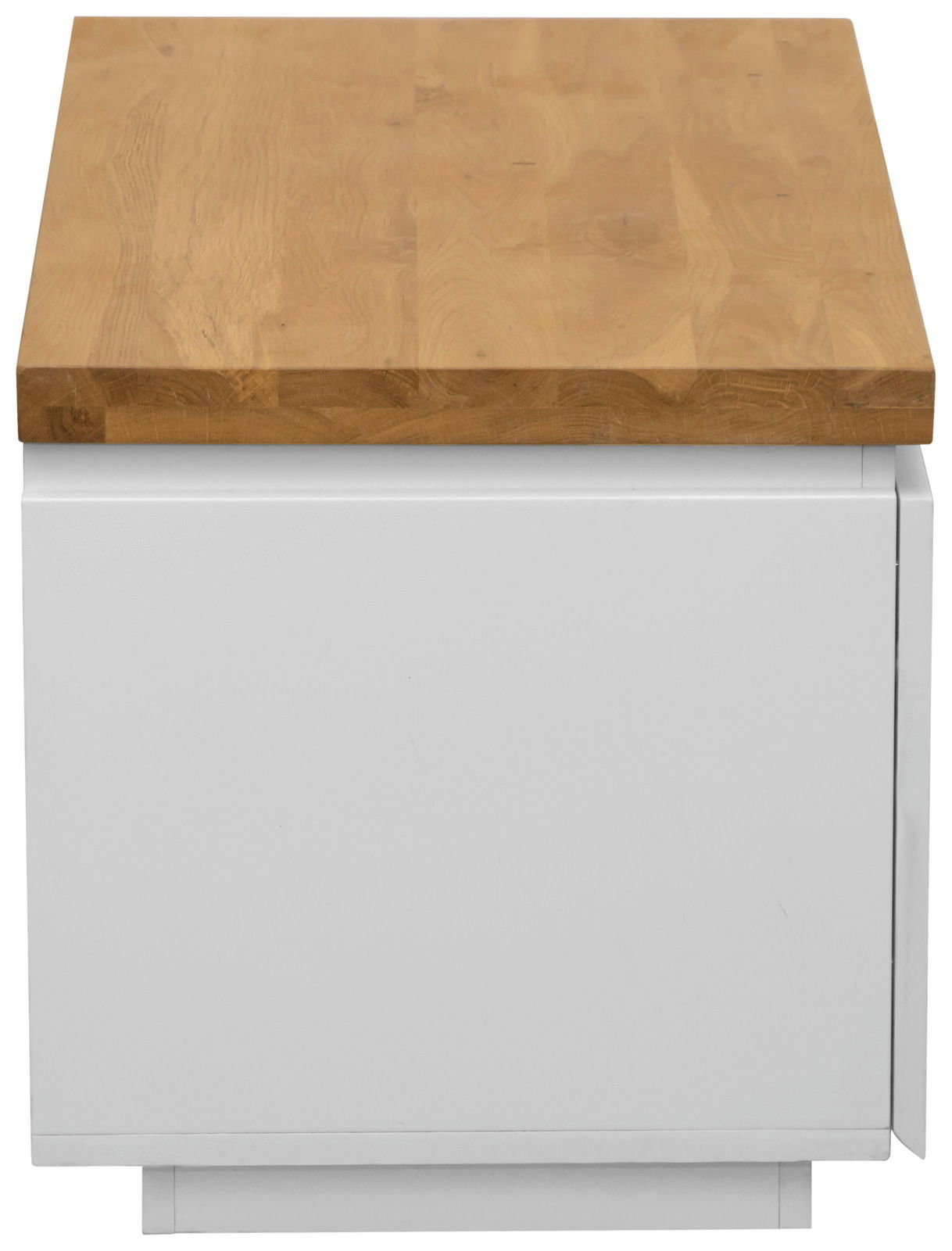 Garderobenbank mit weißem Korpus und Holzsitzfläche, Frontalansicht