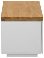 Garderobenbank mit weißem Korpus und Holzsitzfläche, Frontalansicht