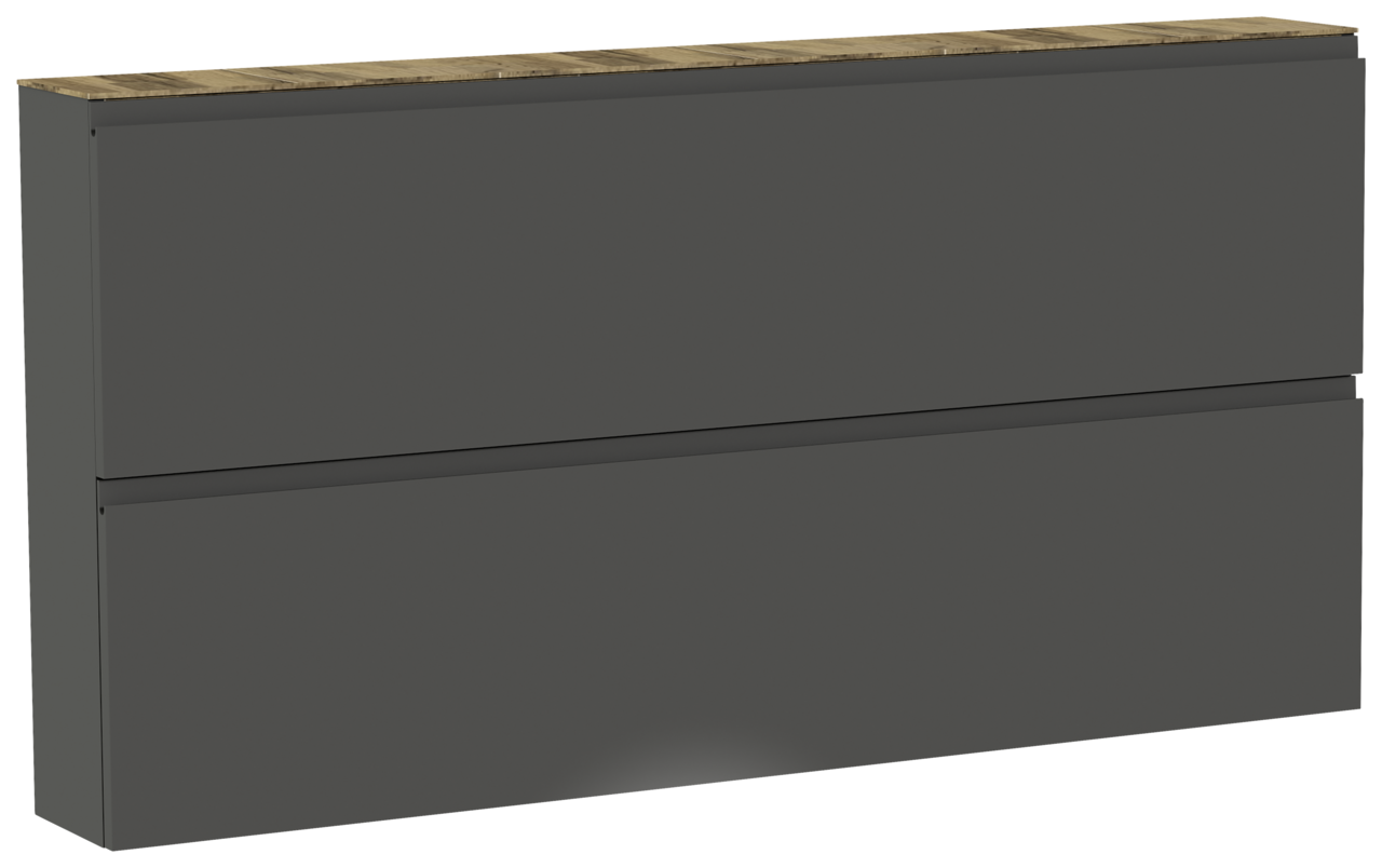 Moderano XL-Hängeschuhschrank LECCO Moderner XL-Hängeschuhschrank in dunklem Grau mit Holzoberfläche, seitliche Perspektive