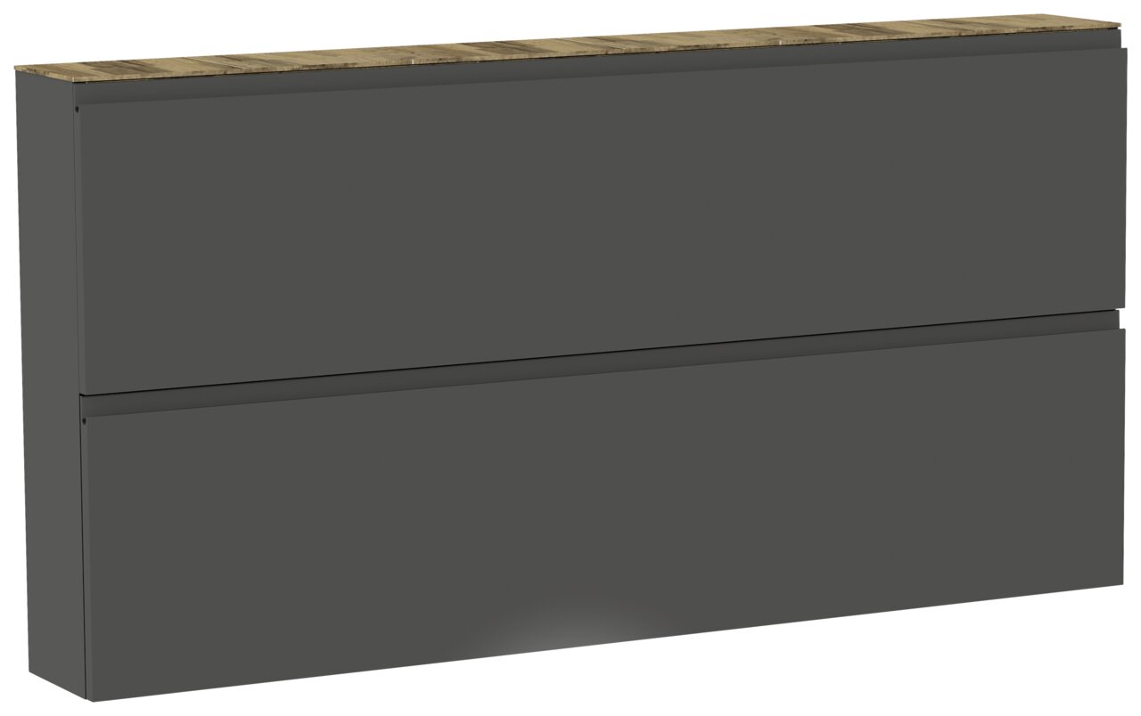 Moderano XL-Hängeschuhschrank LECCO Moderner XL-Hängeschuhschrank in dunklem Grau mit Holzoberfläche, seitliche Perspektive