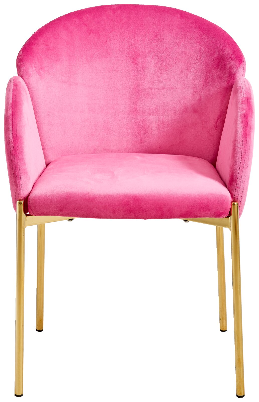 Vorderansicht eines pinken Sessels mit goldenen Beinen