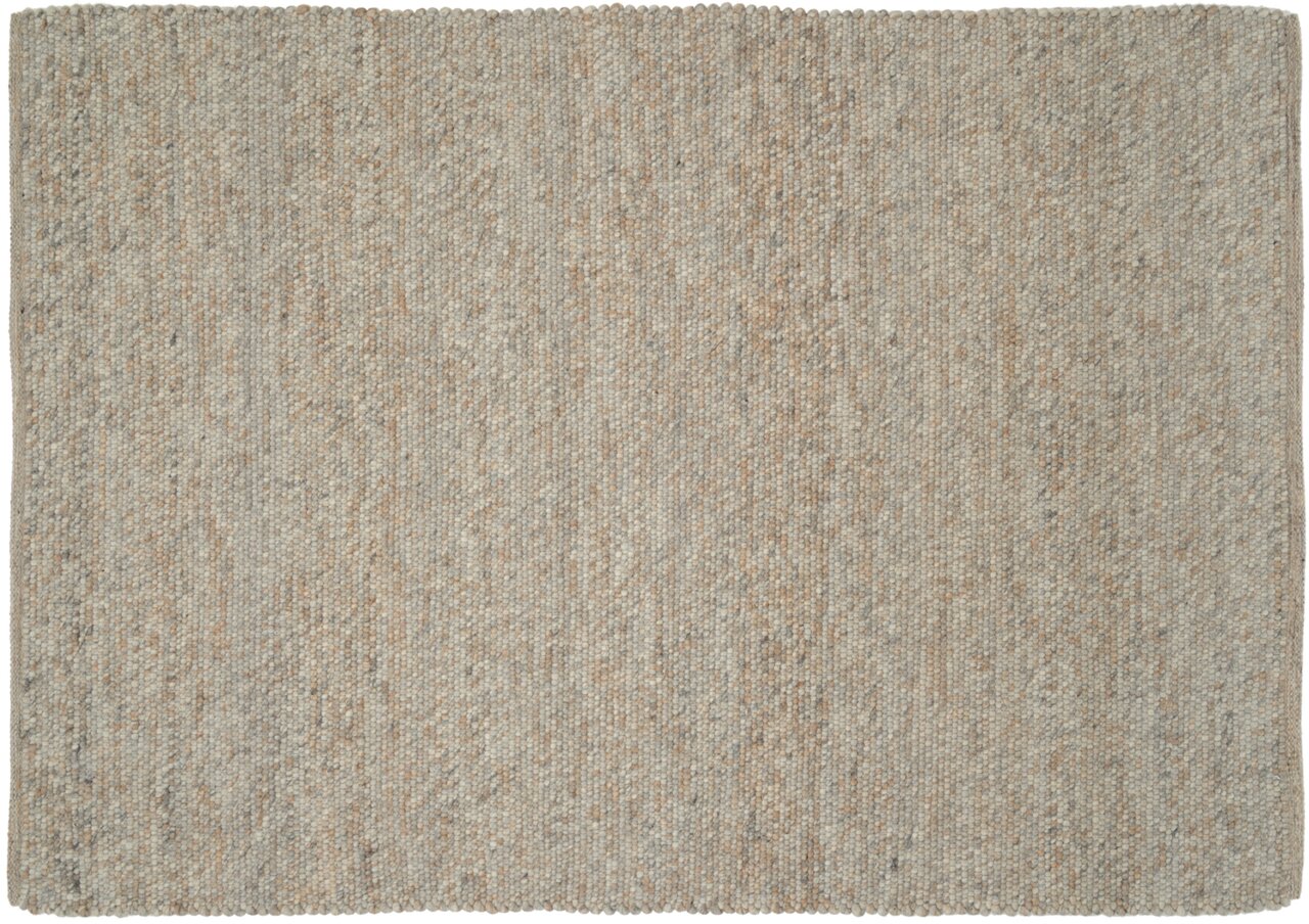 Handgewebter Teppich in neutralen Beige- und Grautönen, Draufsicht