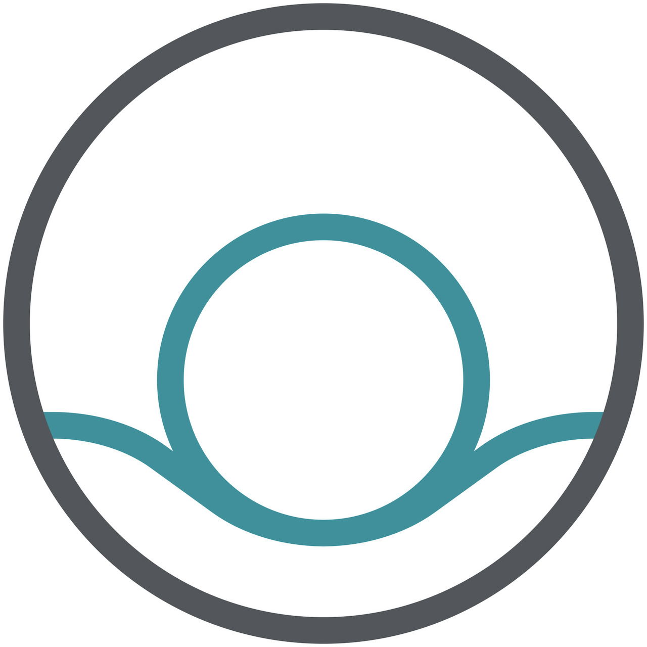 Symbol eines stilisierten Kreises mit geschwungenen Linien, Draufsicht