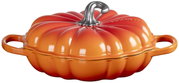 Gourmet-Profitopf in Kürbisform, 28 cm, aus orangefarbenem Material mit zwei Griffen, seitliche Perspektive