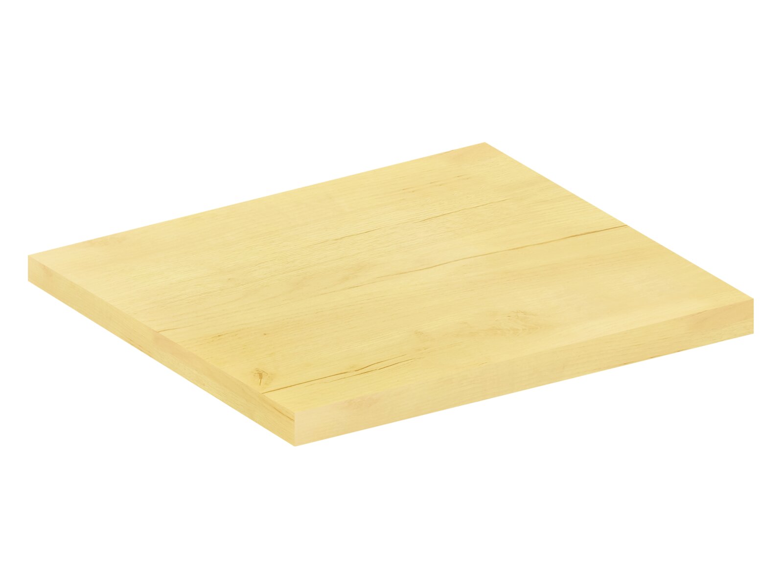 Helles rechteckiges Holzbrett/Platte aus verleimtem Holz auf weißem Hintergrund, in schräger Perspektive von oben (3/4-Ansicht)
