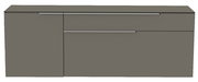 Frontansicht eines modernen, grauen Hänge-Lowboards mit zwei Schubladen und einem Schrankfach.