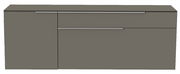 Frontansicht eines modernen, grauen Hänge-Lowboards mit zwei Schubladen und einem Schrankfach.