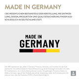 Made in Germany Siegel mit Text über die Herstellung und Qualitätssicherung in Deutschland, Vorderansicht