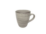 Beige Tasse mit horizontalen Streifen, seitliche Perspektive