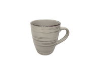 Beige Tasse mit horizontalen Streifen, seitliche Perspektive