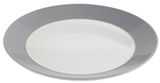 Grauer Teller aus einem 19-teiligen Dinnerset, Ansicht von oben