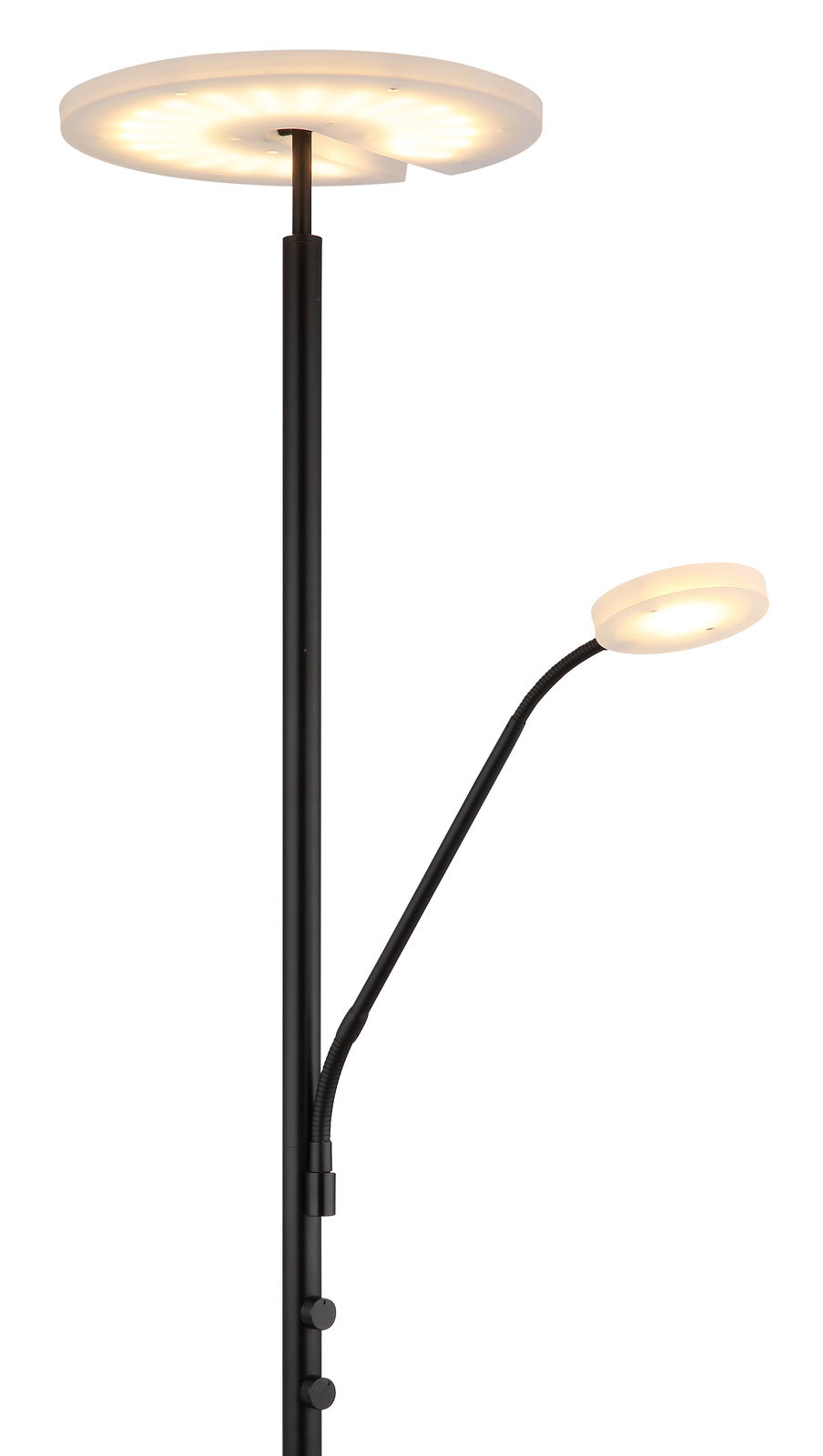 Moderner Deckenfluter mit zusätzlichem Leselicht, seitliche Perspektive