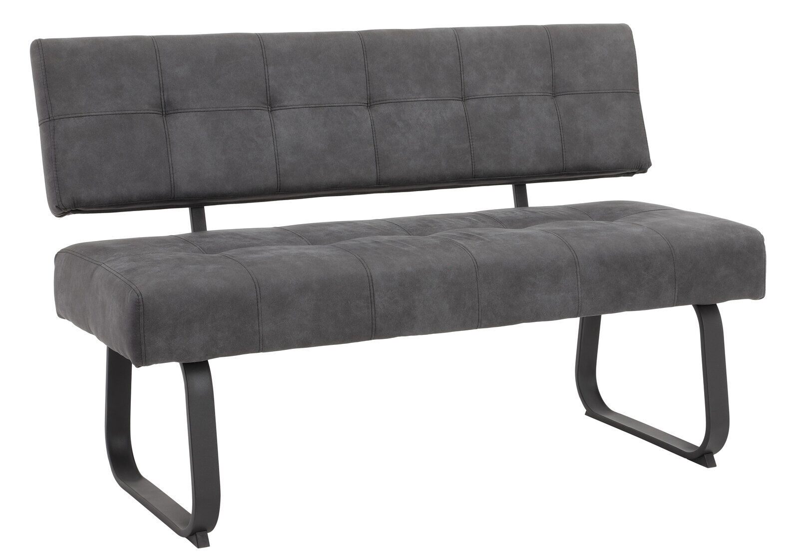 Z2 Bank LUISE Graue Polsterbank mit Rückenlehne und Metallbeinen, seitliche Perspektive
