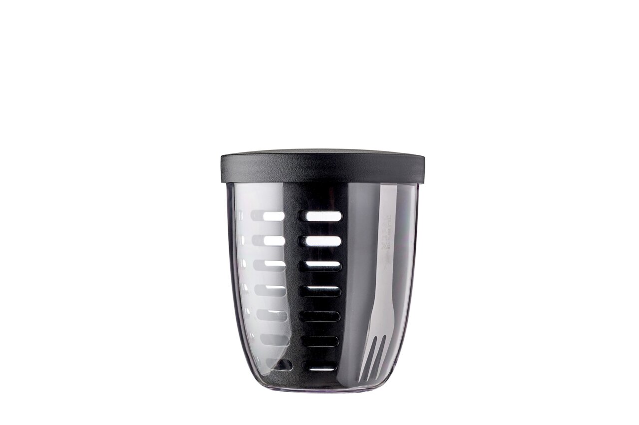 Mepal Snackpot-Set 3-tlg ELLIPSE Snackpot mit schwarzem Deckel und Gabel, Frontalansicht