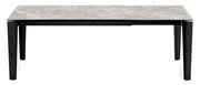 Moderner Esstisch Connubia BAND mit schwarzem Gestell und marmorierter Tischplatte, Frontalansicht.
