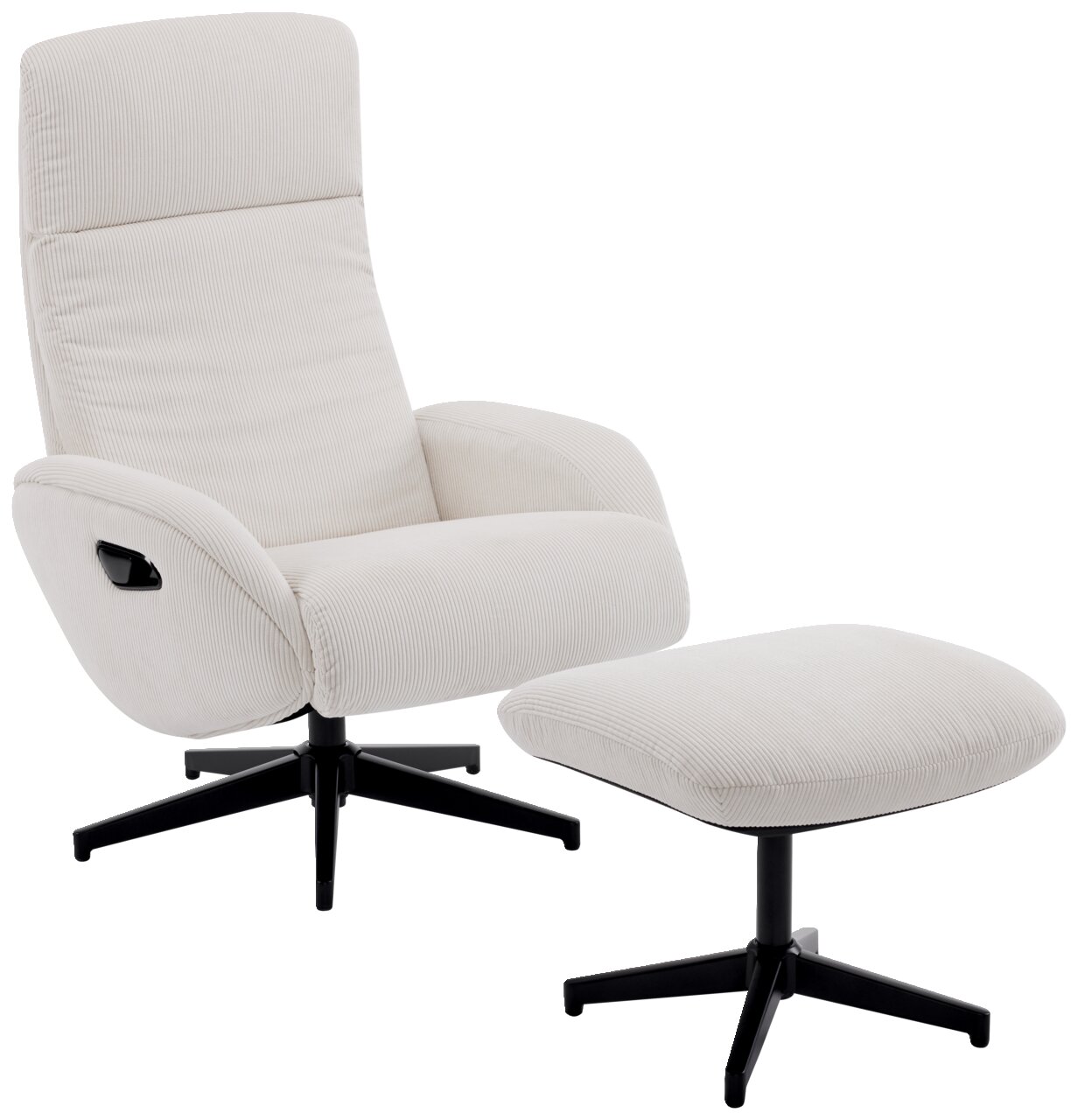XORA Relaxfauteuil met voetenbankje MAYA Witte relaxfauteuil met voetenbankje, zijaanzicht
