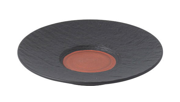 Espressountertasse Manufacture in Schwarz mit rotem Akzent, seitliche Perspektive