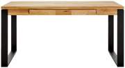 Moderner Schreibtisch aus Holz mit schwarzem Metallgestell, Frontalansicht