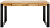 Moderner Schreibtisch aus Holz mit schwarzem Metallgestell, Frontalansicht