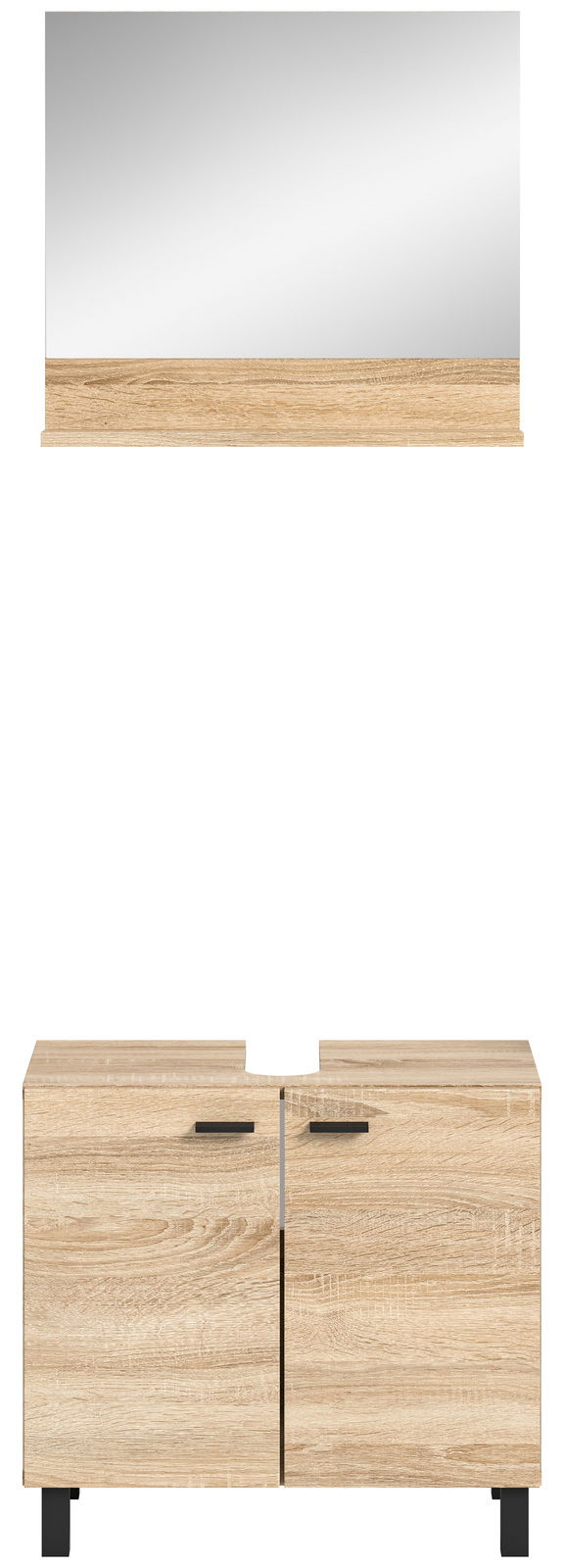 Badkombination BOSTON in Holzoptik mit Spiegel und Unterschrank, frontale Ansicht