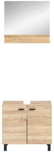 Badkombination BOSTON in Holzoptik mit Spiegel und Unterschrank, frontale Ansicht