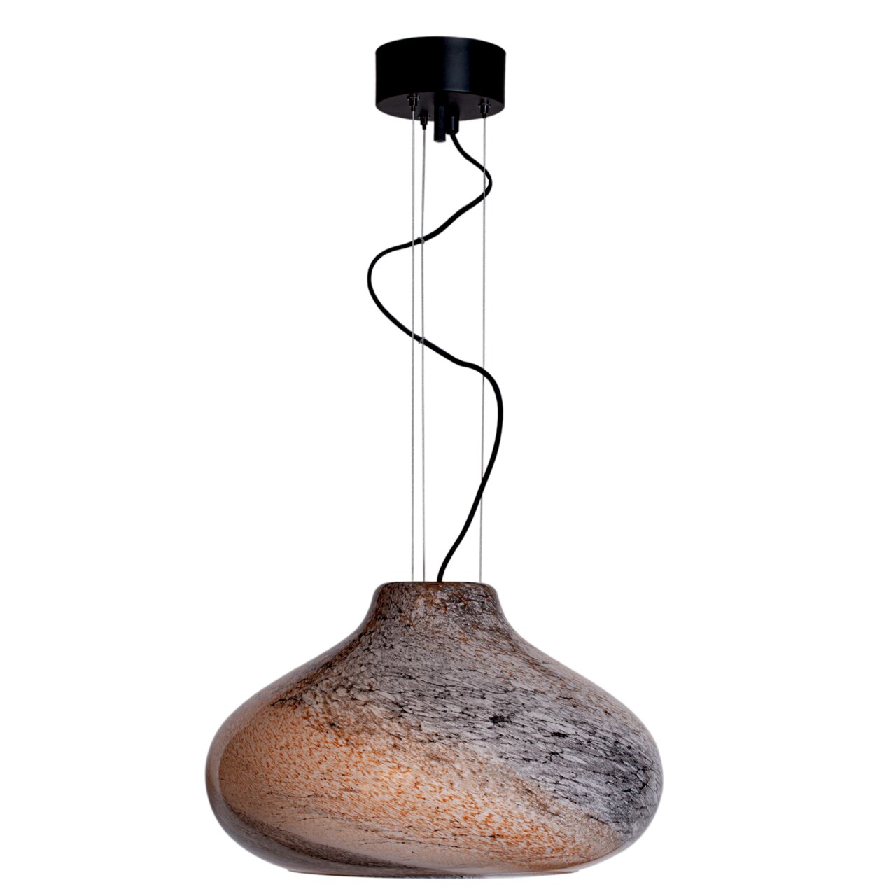 Moderne Pendelleuchte Mira mit elegantem, geschwungenem Design in einer seitlichen Perspektive.