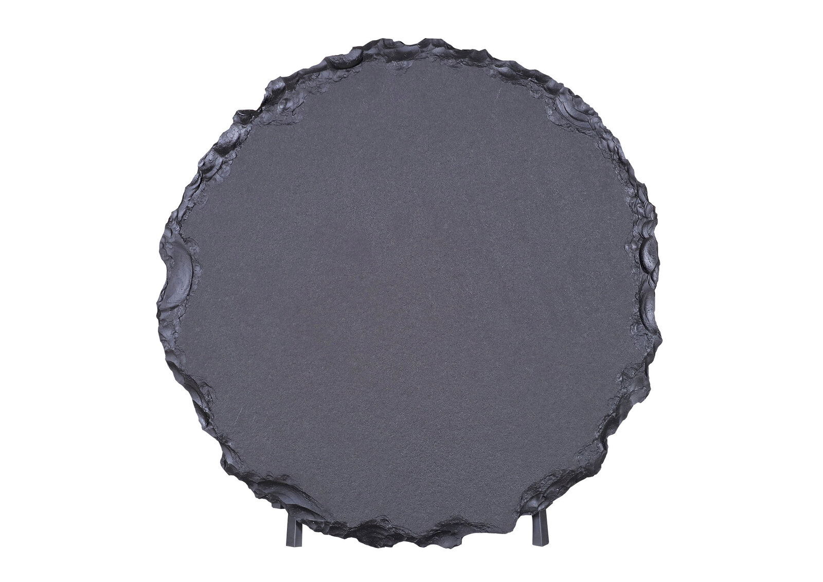 Landscape Couchtisch BLACK BETTY Runder Couchtisch mit unregelmäßiger, natürlicher Kantenstruktur, aus der Vogelperspektive fotografiert.